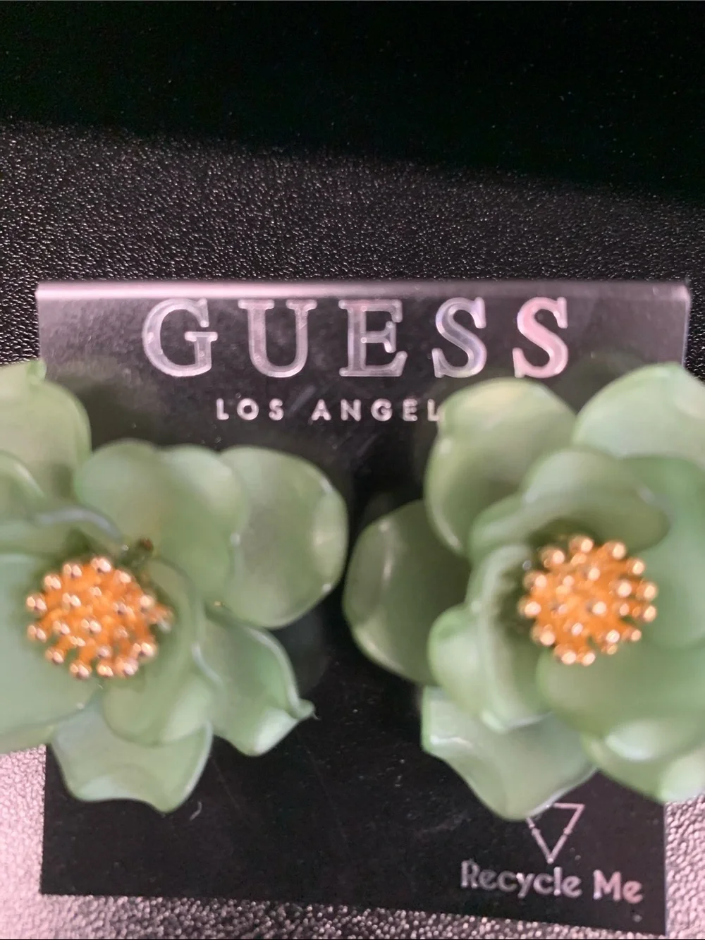 GUESS Green Floral Stud Earrings with Gold Centers